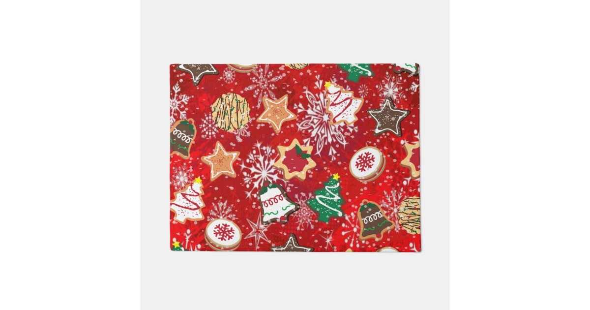 Christmas Cookies and Snowflakes on Red Doormat Zazzle