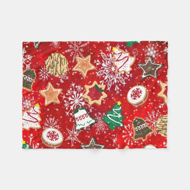 Christmas Cookies and Snowflakes on Red Fleece Blanket (Front (Horizontal))