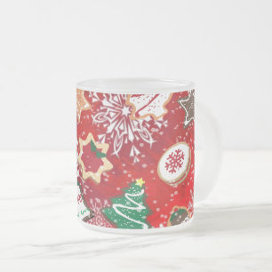 Christmas Cookies and Snowflakes on Red Frosted Glass Coffee Mug