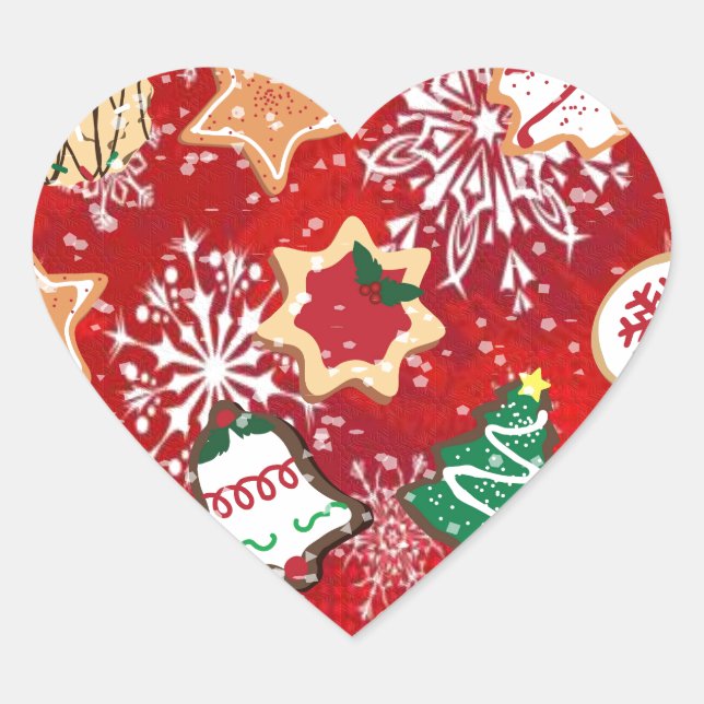 Christmas Cookies and Snowflakes on Red Heart Sticker (Front)