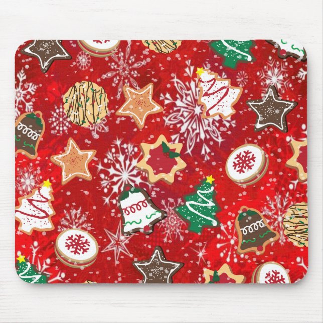 Christmas Cookies and Snowflakes on Red Mouse Pad (Front)