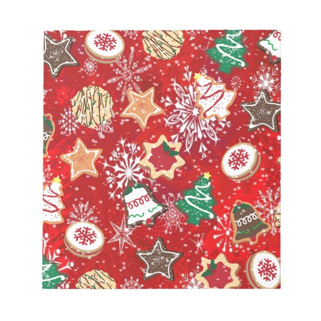 Christmas Cookies and Snowflakes on Red Notepad (Front)
