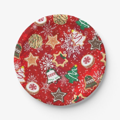 Christmas Cookies and Snowflakes on Red Paper Plates