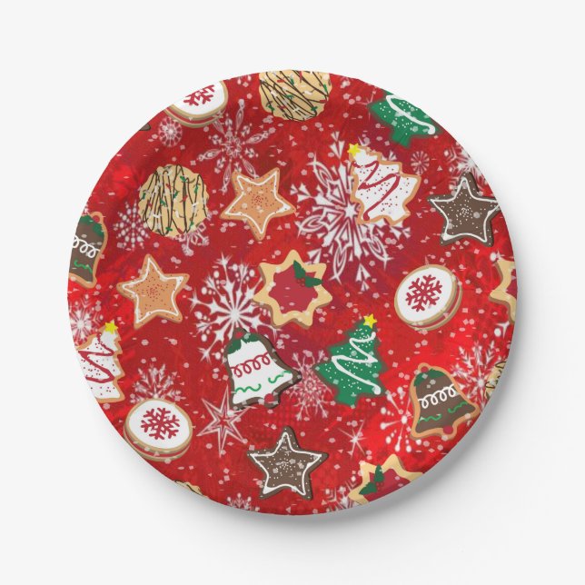 Christmas Cookies and Snowflakes on Red Paper Plates (Front)