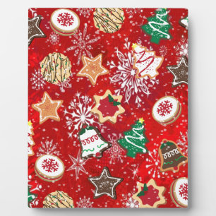 Christmas Cookies and Snowflakes on Red Plaque