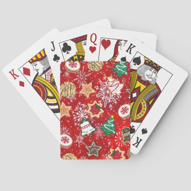 Christmas Cookies and Snowflakes on Red Poker Cards (Back)