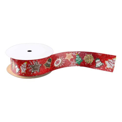 Christmas Cookies and Snowflakes on Red Satin Ribbon