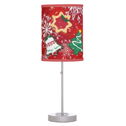 Christmas Cookies and Snowflakes on Red Table Lamp