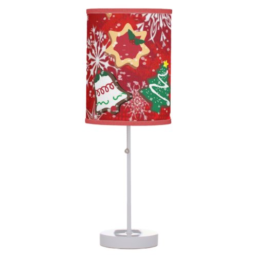 Christmas Cookies and Snowflakes on Red Table Lamp