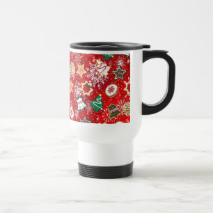 Christmas Cookies and Snowflakes on Red Travel Mug