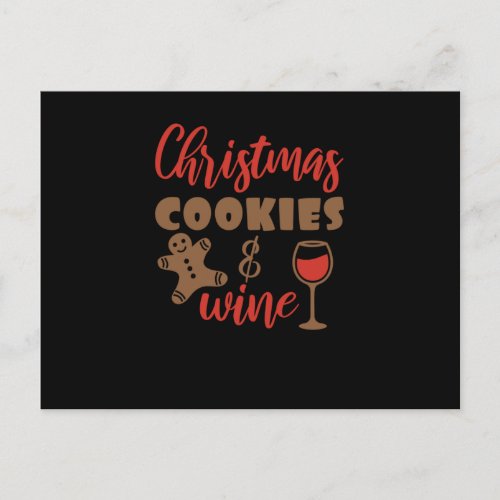 Christmas cookies and wine announcement postcard