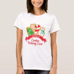 Christmas Cookies Baking Crew Shirt Personalized<br><div class="desc">Get together for the traditional baking for the holidays party and make it official with fun personalized baking crew shirts! Colorful holiday cookies cut in the shapes of a Christmas tree, snowman, snowflake, and candy cane are sitting above a red ribbon with a crew members name! You know you're the...</div>