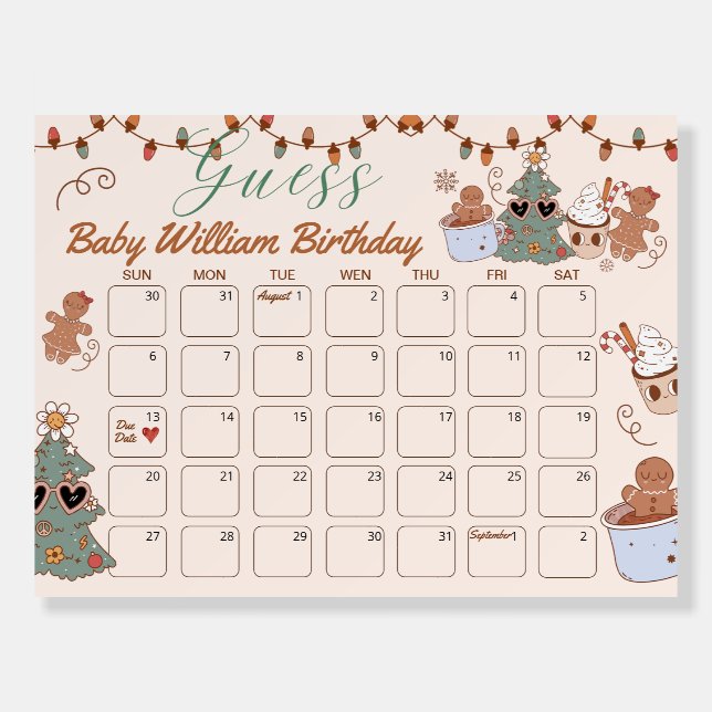 Christmas Cookies Birthday Guess Due Date Calendar Foam Board (Front)