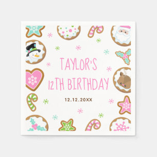 Christmas Cookies Birthday Party Pink and Green Napkins