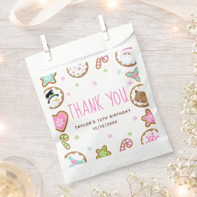 Christmas Cookies Birthday Party Pink Thank You Favor Bag (Clipped)