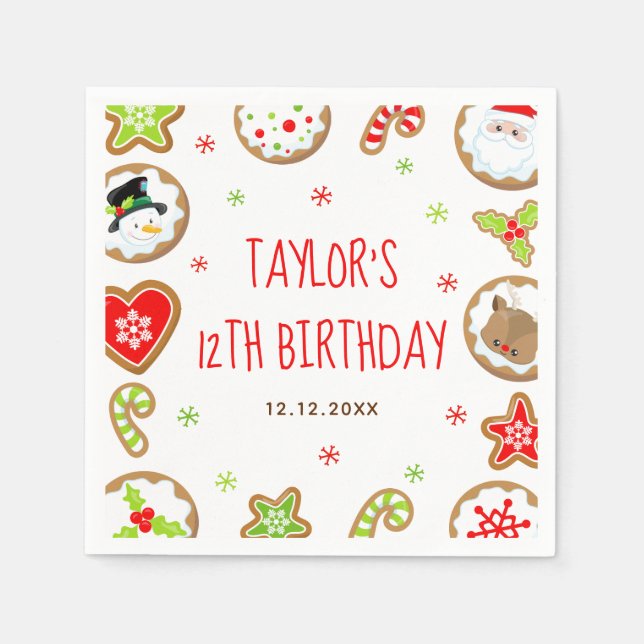 Christmas Cookies Birthday Party Red and Green Napkins (Front)