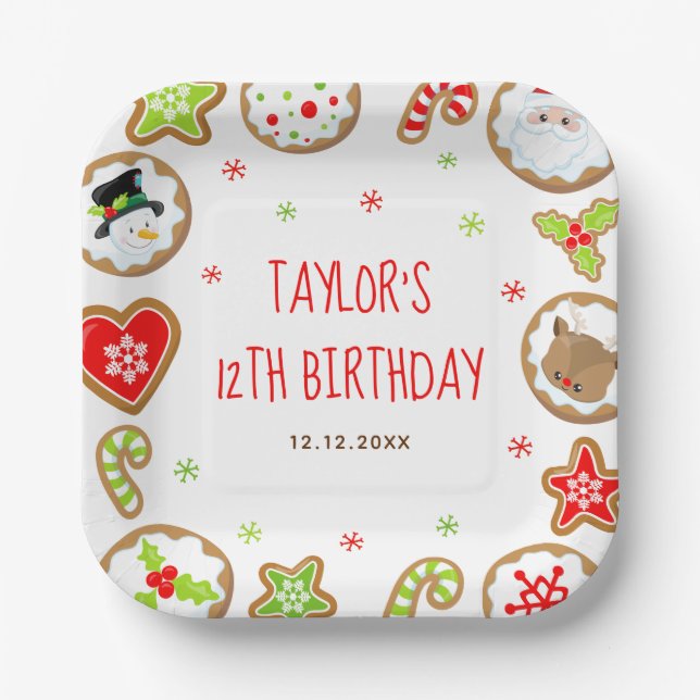 Christmas Cookies Birthday Party Red and Green Paper Plates (Front)