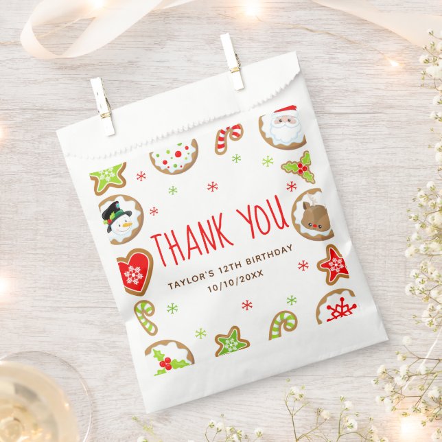 Christmas Cookies Birthday Party Red Thank You Favor Bag (Clipped)