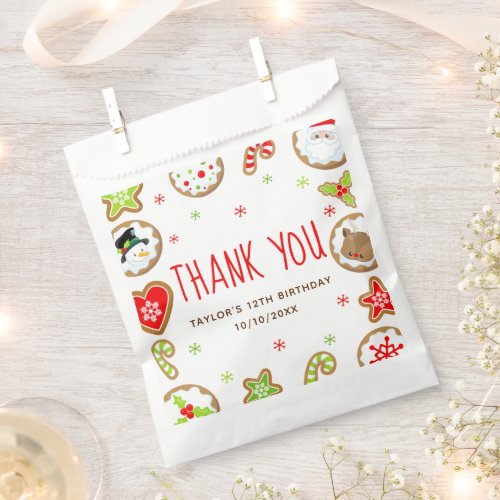 Christmas Cookies Birthday Party Red Thank You Favor Bag
