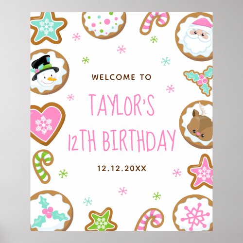Christmas Cookies Birthday Pink Green Welcome Sign