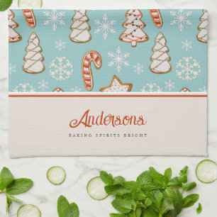Christmas Cookies Blue Monogram Kitchen Towel