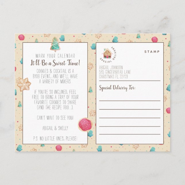Christmas Cookies + Cocktail Budget Party Invitate Postcard (Back)