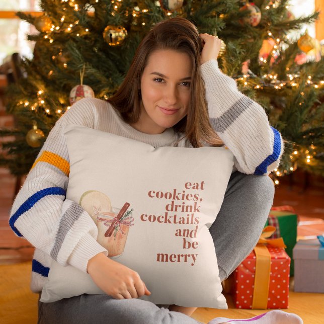 Christmas Cookies Cocktails Be Merry Holiday Throw Pillow (Creator Uploaded)