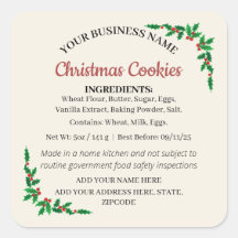 Christmas Cookies Cottage Law Ingredient Label