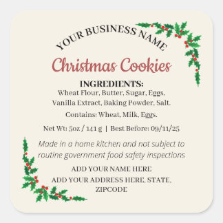 Christmas Cookies Cottage Law Ingredient Label