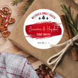 Christmas Cookies Dessert Flavor Festive Red Green Classic Round Sticker<br><div class="desc">Christmas Cookies Flavor Name Label in a festive design with modern script font and red watercolor background,  the top features a Christmas tree motif and space for your brand name. Use this Christmas bakery stickers to create custom packaging for your sugar cookies,  cupcakes or desserts.</div>