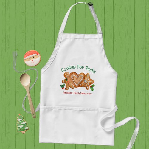 Christmas Cookies for Santa Green Classic Round St Adult Apron