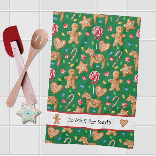Christmas Cookies for Santa Green Kitchen Towel