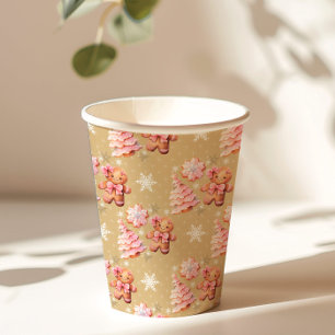 Christmas cookies gingerbread man pink Christmas Paper Cups