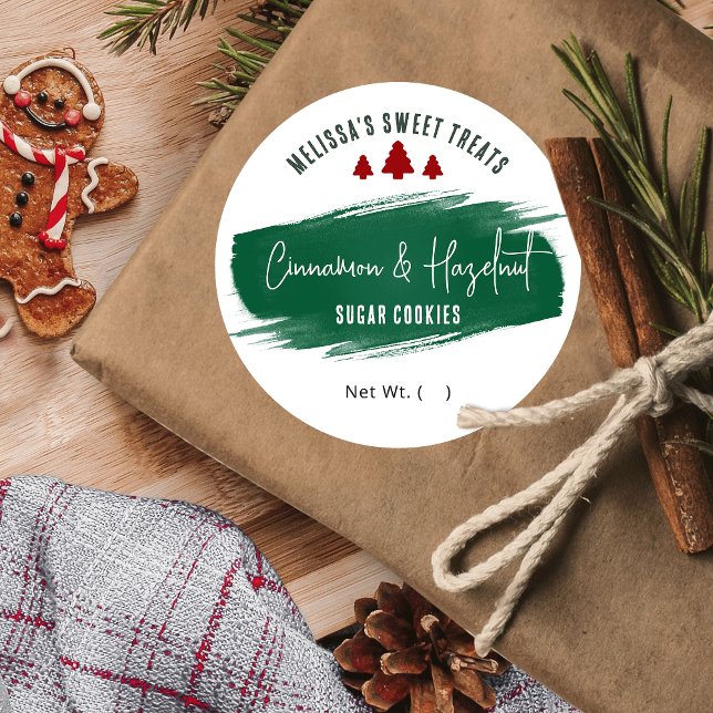 Christmas Cookies Green Watercolor Holiday Baking Classic Round Sticker (Christmas stickers for cookies, cupcakes or other desserts that will complete your holiday packaging)
