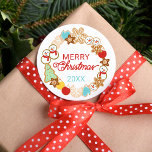 Christmas Cookies Holiday Classic Round Sticker<br><div class="desc">This cute Christmas cookies wreath surrounds text reading "Merry Christmas". Add the year for a personalized gift label to attach to baked goods,  treat bags,  gifts,  or homemade crafts!</div>