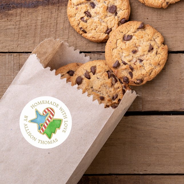 Christmas Cookies Homemade with Love Label (Christmas watercolor cookies cute colorful round sticker. "Homemade with Love")