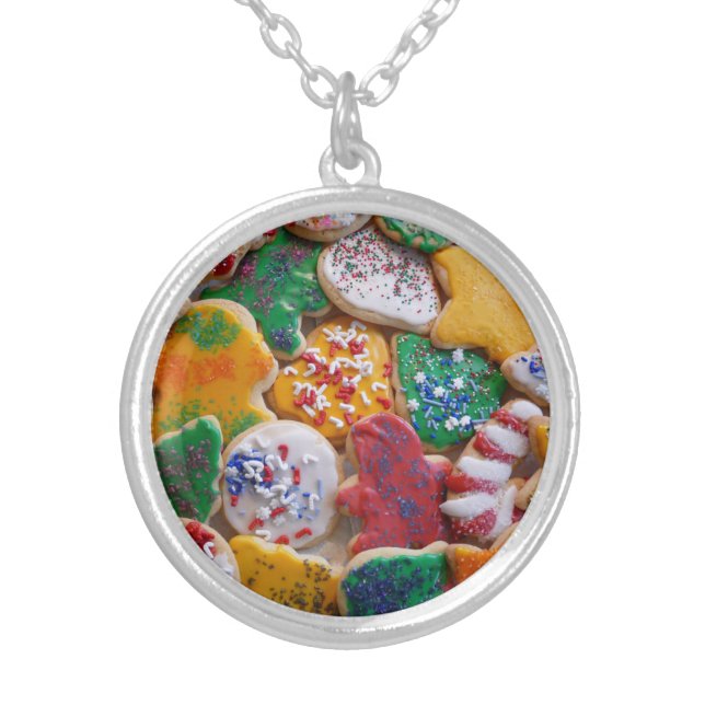 Christmas Cookies I Colorful Holiday Baking Silver Plated Necklace (Front)