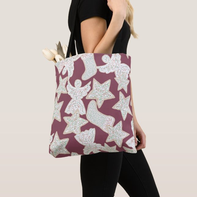 Christmas Cookies Maroon Seamless Pattern Tote Bag (Close Up)