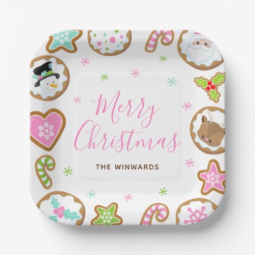 Christmas Cookies Merry Christmas Pink and Green Paper Plates