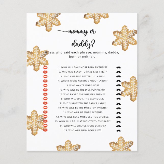 Christmas cookies mommy or daddy baby shower game (Front)