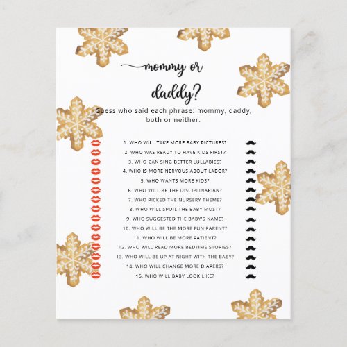 Christmas cookies mommy or daddy baby shower game