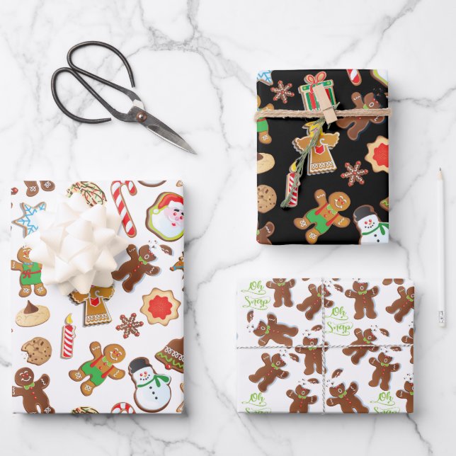 Christmas Cookies Oh Snap Gingerbread man Pattern Wrapping Paper Sheets (Front)