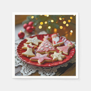 Christmas Cookies On a Red Plate Napkins