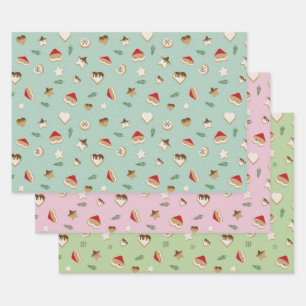 Christmas Cookies on green and pink Wrapping Paper Sheets