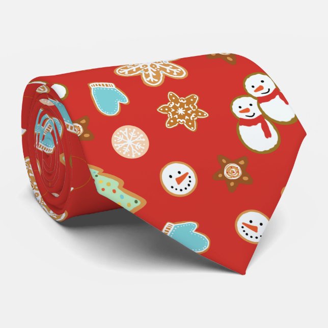 Christmas Cookies Patterned Red Festive Neck Tie (Rolled)
