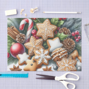 Christmas Cookies Pinecones and Greenery Festive Tissue Paper