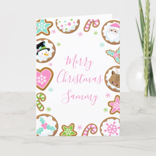 Christmas Cookies Pink and Green Merry Christmas Holiday Card