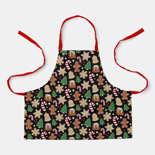 Christmas Cookies Pudding Holiday Baking Black Kid Apron (Front)