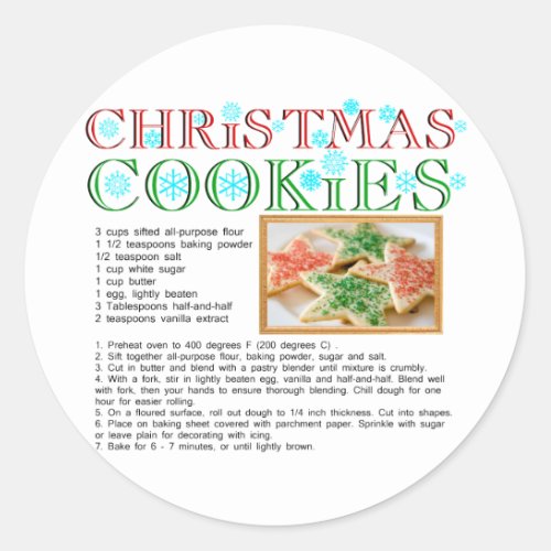 Christmas Cookies Recipe Classic Round Sticker