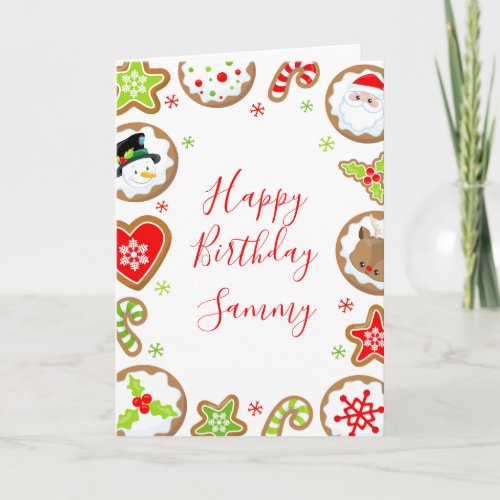 Christmas Cookies Red and Green Happy Birthday Card